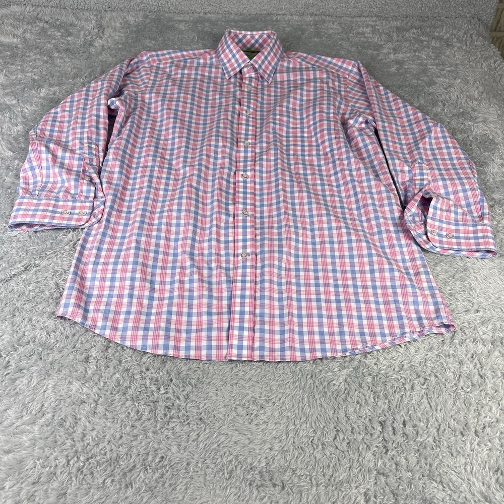 Forsyth Of Canada Dress Shirt Mens Medium Blue Purple Pink Plaid Non Iron